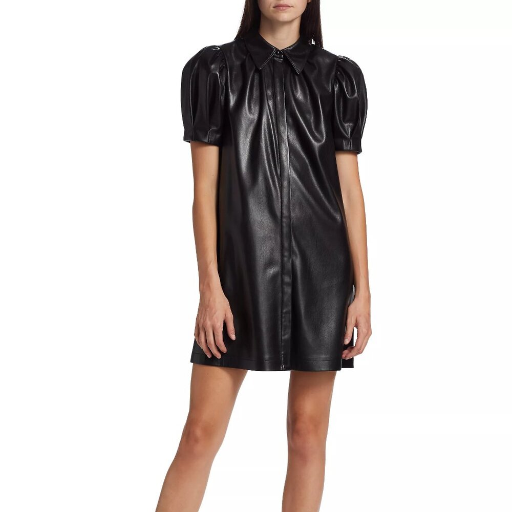 NEW Alice + Olivia  Jem Faux Leather Black Shirtdress